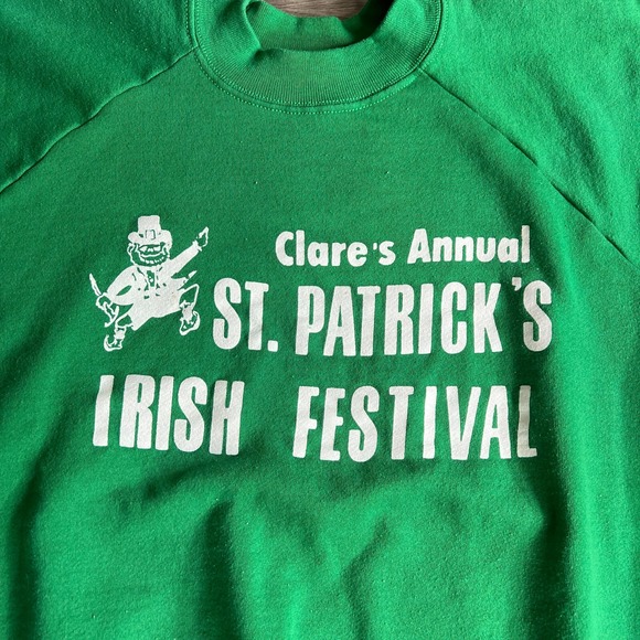 VTG St Patricks Irish Festival Sweatshirt Fits 2XL‎ Raglan 1980s Clares Annual - Picture 2 of 6